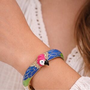 Tropical Parrot Enamel Hinged Bangle Bracelet Colorful Statement (BR1212/5)
